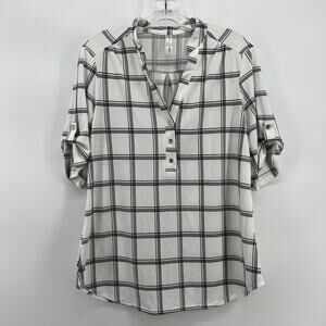 Perception Concept White Black Striped Blouse Women’s Large Elegant Light Top